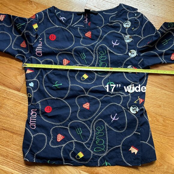 Marc Jacobs Navy Love Embroidered Blouse Size 4 - Picture 5 of 8